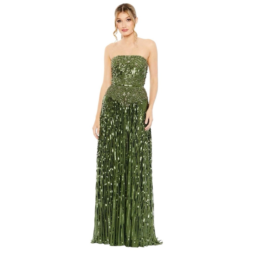 Mac Duggal 93915 Emerald Strapless Beaded Sequin Gown Size 12 $998